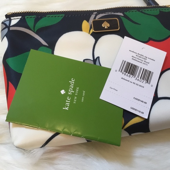 Kate Spade Medium Double Zip Wristlet Floral NWT - Picture 7 of 8